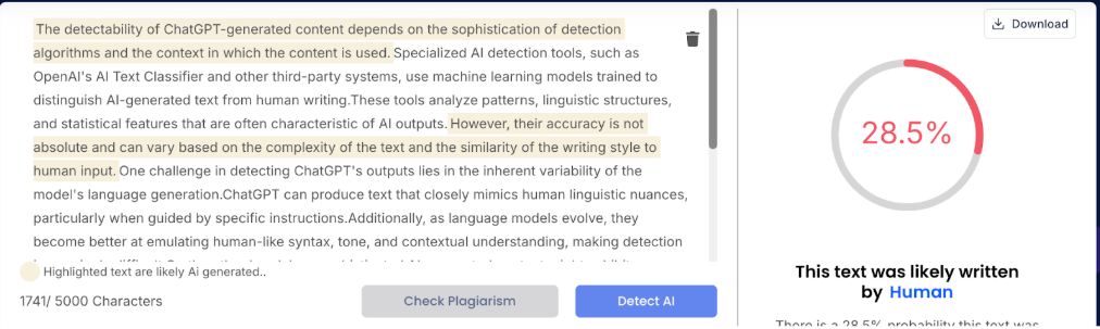 Detecting-AI result. (Source: Detecting AI, screenshot) 